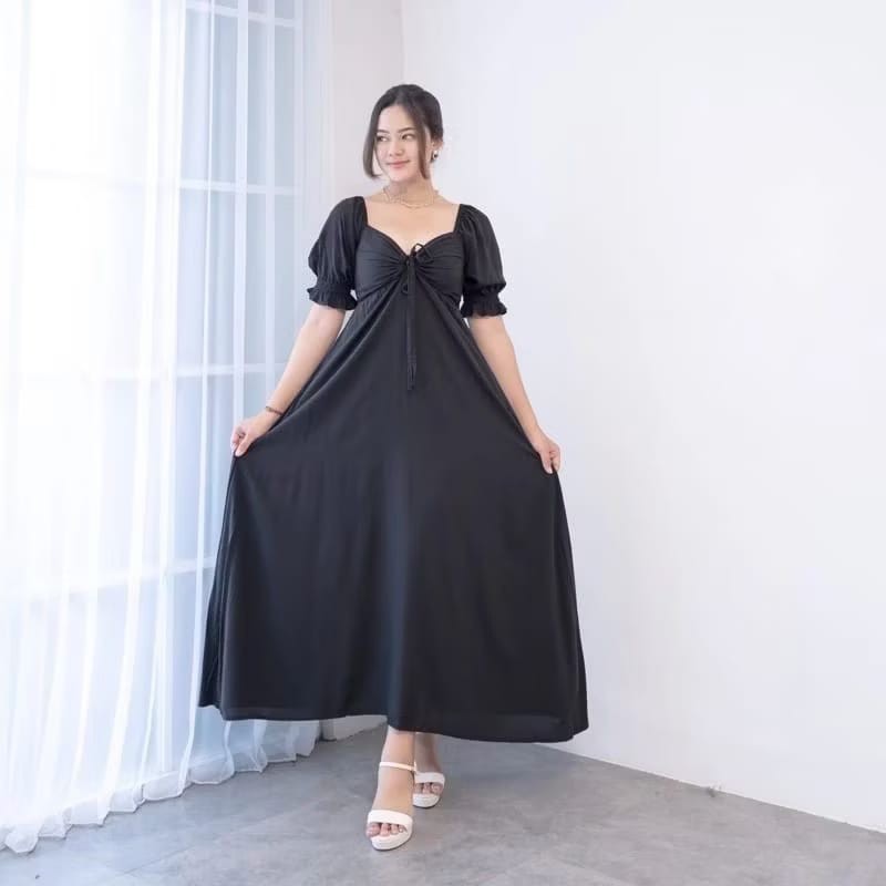 dress Caily Long Dress Wanita Jumbo - Casual Korea Style Big Size; dress sabrina jumbo