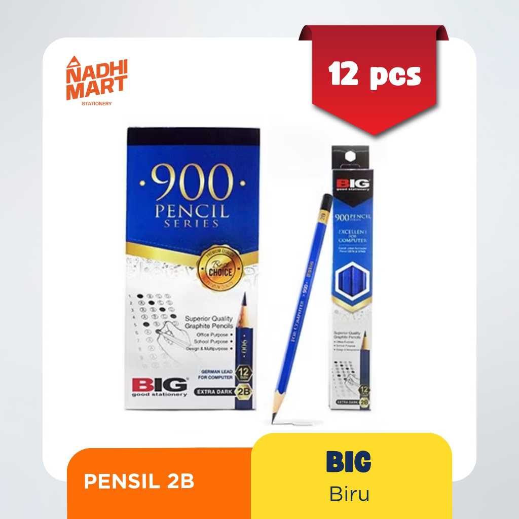 

12 PCS PENSIL 2B BIG BIRU 900