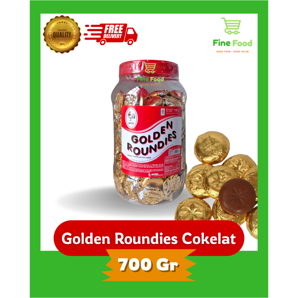 

JAGO Golden Roundies Cokelat Compound Susu Manis coklat koin dalam toples 700 Gram