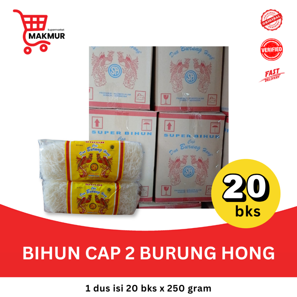 

Bihun Cap 2 Burung Hong isi 20 bks x 250 gram/ Bihun Super Cap 2 Burung Hong