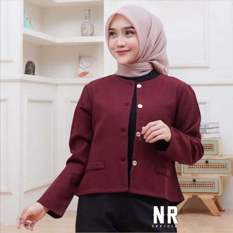 Atasan Blazer Wanita Polos Lengan Panjang