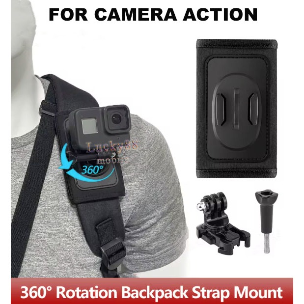 360° Backpack Strap Mount Camera Action Aksessories Kamera Aksi Dudukan Lepas Cepat Tali Bahu Ransel