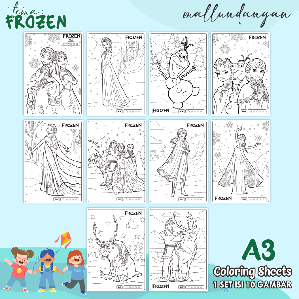 

LEMBARAN MEWARNAI ANAK A3 - TEMA FROZEN - PAPER COLORING SHEETS FOR KIDS