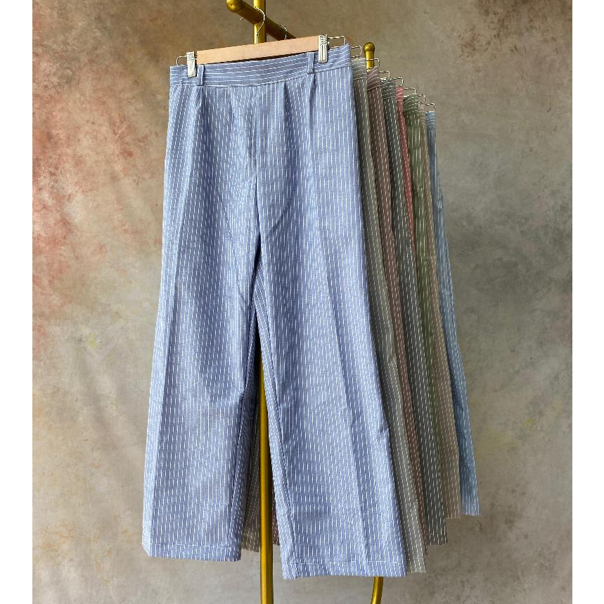 Gesya Pants Celana Wanita Stripe Kulot Baggy Salur Jumbo M L XL XXL Pinggang Elastis