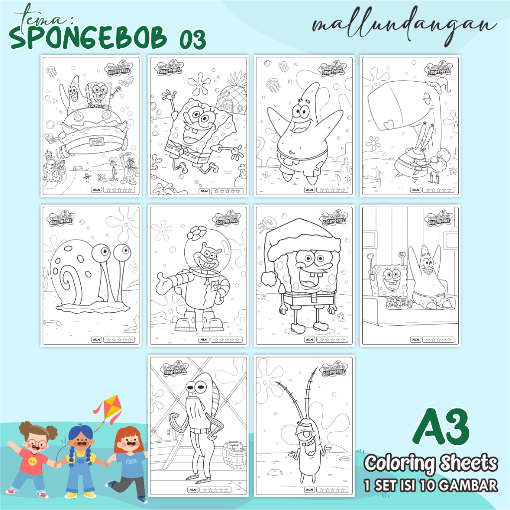 

LEMBARAN MEWARNAI ANAK A3 - TEMA SPONGEBOB 03 - PAPER COLORING SHEETS FOR KIDS