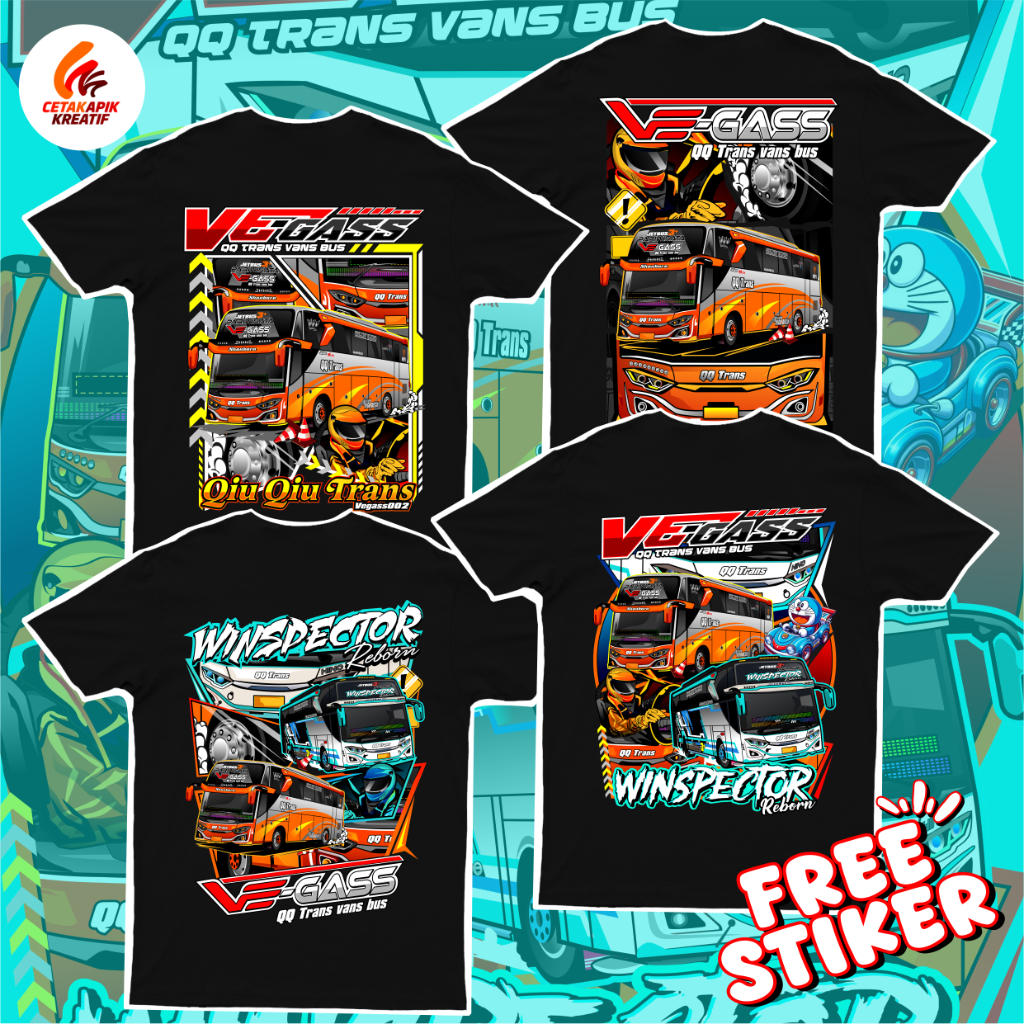 (free sticker + ganci)KAOS BUS WINSPECTOR X VEGASS QQ TRANS KAOS BUS MANIA ANAK DAN DEWASA COTTON CO
