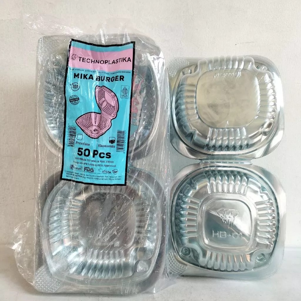 [ 50pcs ] Mika Burger HB-01 Mika Plastik Hamburger / Mika Salad Mini / Box Mika Hamburger / Merek Te
