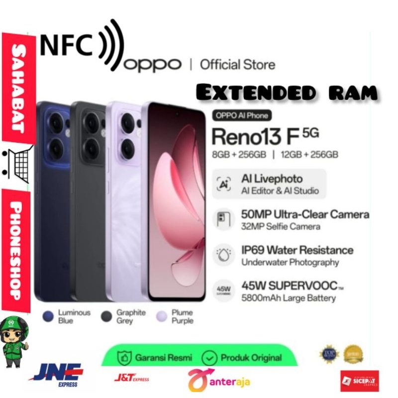 OPPO RENO 13F 5G RAM 12/512 GB (12 GB + 12GB EXTENDED RAM) GARANSI RESMI