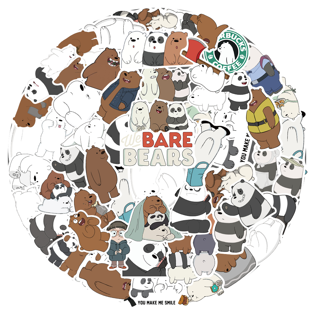 

50PCS Stiker Lucu Kartun Bare Bears Sticker Aesthetic Buku Casing HP Laptop Helm Stickers Bare Bears