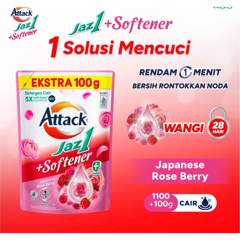 Attack jazz 1 detergen cair plus softener sabun cuci baju 1200gr