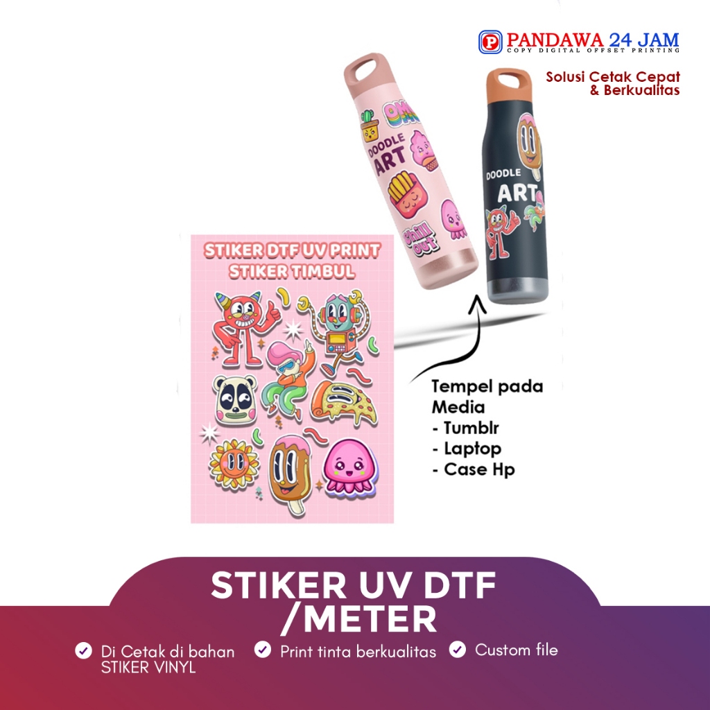 

Cetak Stiker UV DTF UV Stiker Timbul ukuran Per Meter /M2