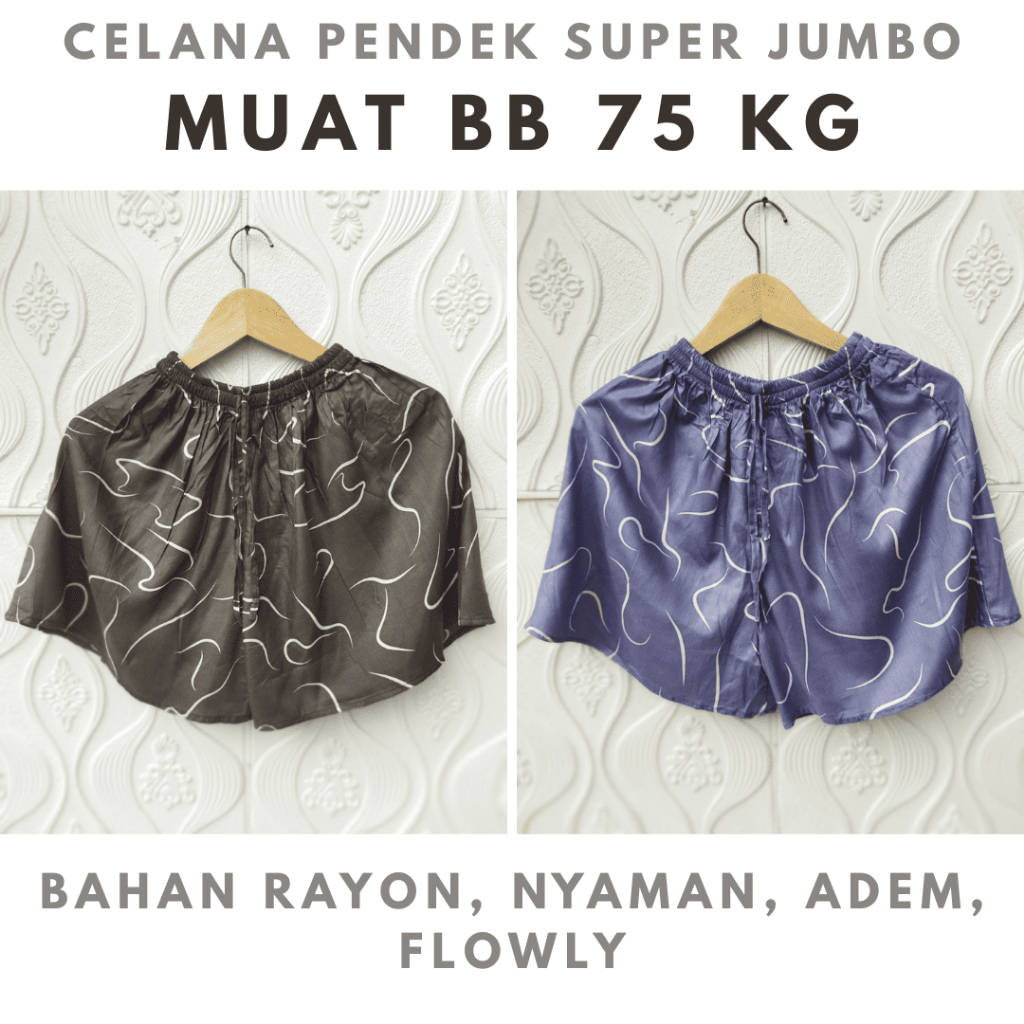 Celana Pendek Wanita Rayon Jumbo  Kolor Wanita Jumbo Selutut Dewasa Santai Rumahan Harian Celana Sel