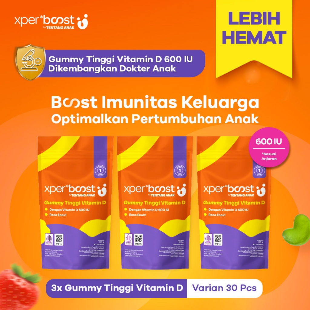 Expert Boost - Bundling 3 Pouch Gummy Vitamin D 600 IU Anak dan Dewasa | Paket 30 Hari