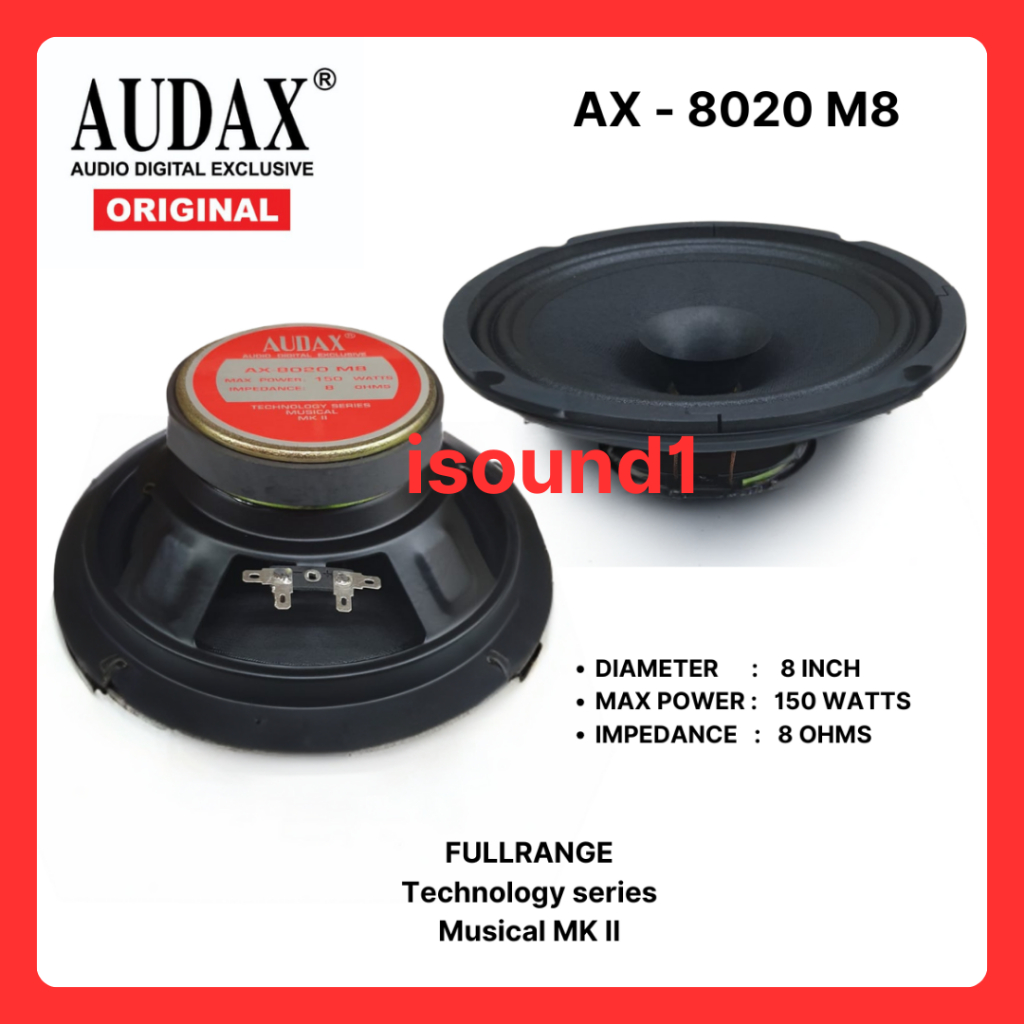 SPEAKER AUDAX AX 8020 M8 FULL RANGE 150 WATT AX8020 ORIGINAL AUDAX INDONESIA