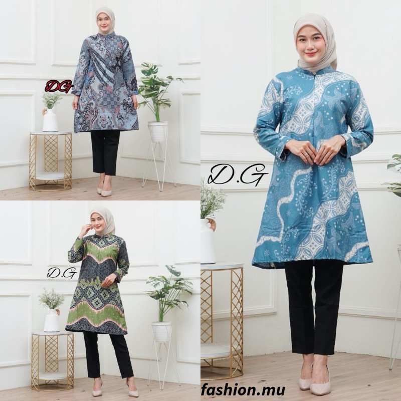Tunik Batik Wanita Lengan Panjang Modern Premium Jumbo Terbaru Baju Seragam Kantor Guru Kerja Karyaw