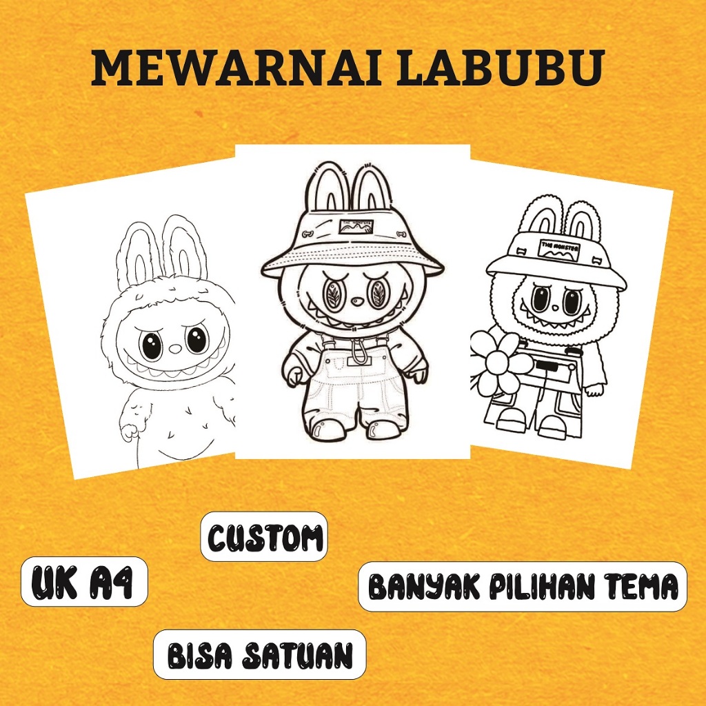 

KERTAS MEWARNAI / MEWARNAI LABUBU / KERTAS MEWARNAI ANAK PAUD TK SD / COLORING / KERTAS GAMBAR A4
