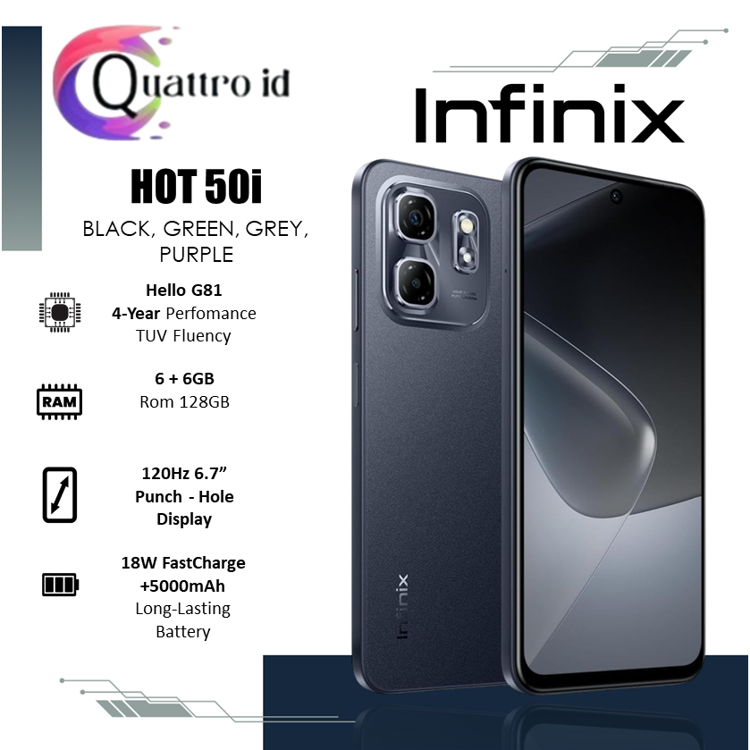 Infinix HOT 50i - Ram 6GB/128GB Punch Hole Display 120Hz Kamera 48 MP Handphone Murah
