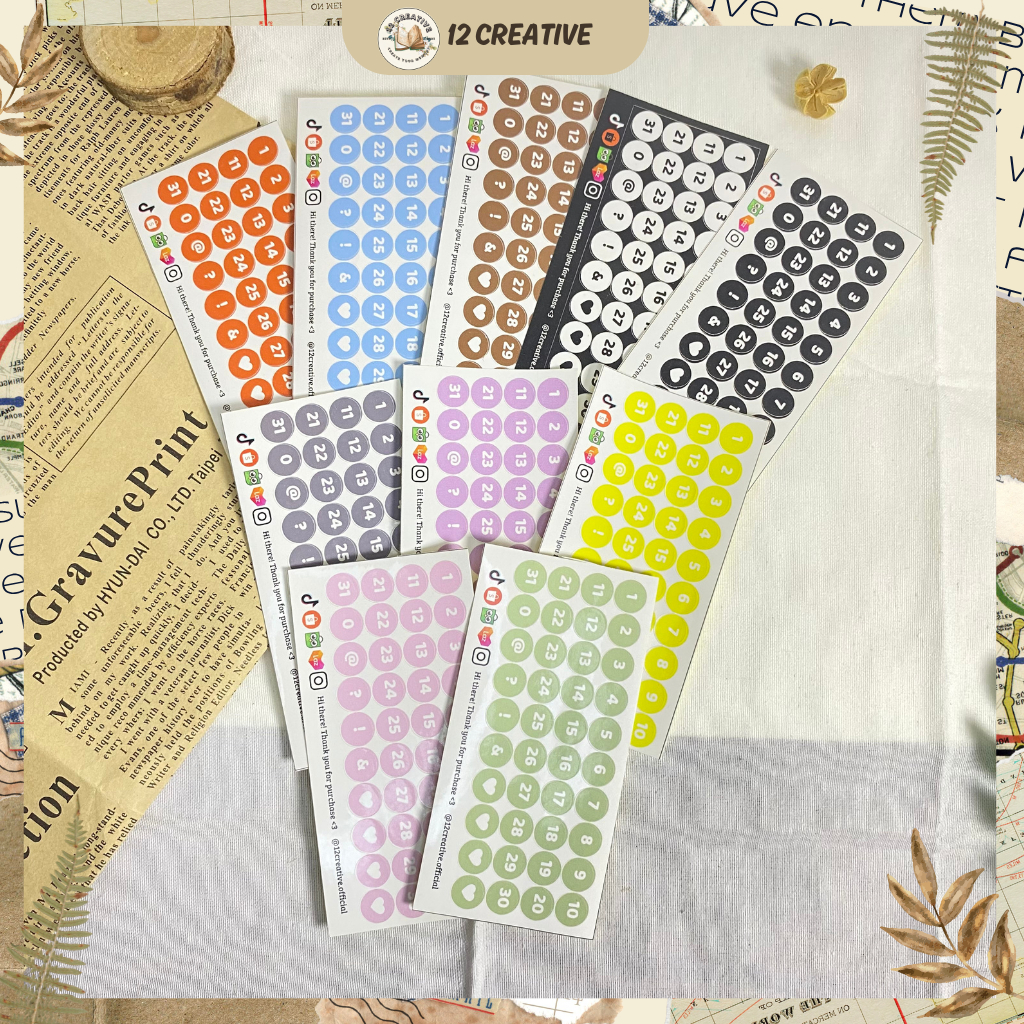 

[12 Creative] Sticker Dot Number Mini Deco Sticker Angka untuk journaling / scrapbook / planner
