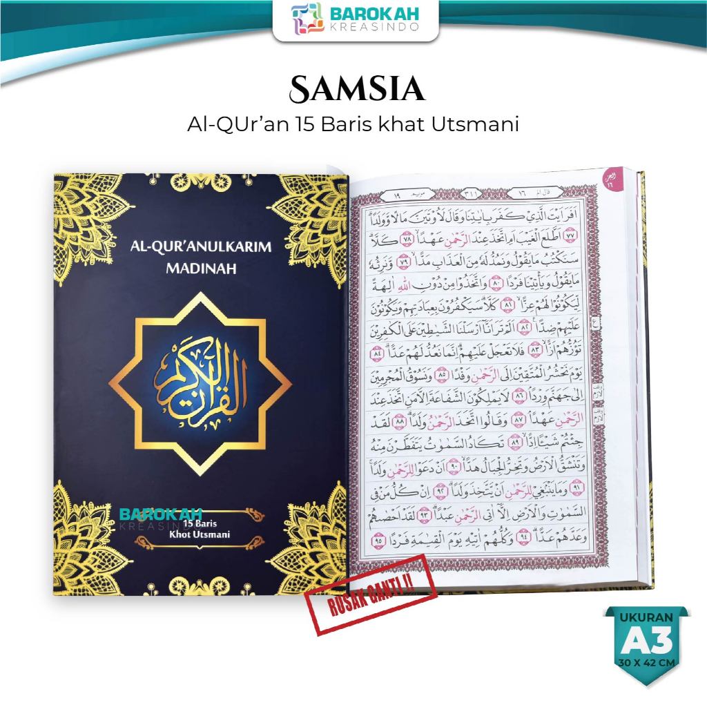 Al Quran Lansia, Al Quran Samsia Jumbo Ukuran A3, Quran Non Terjemahan, Al Quran 15 Baris