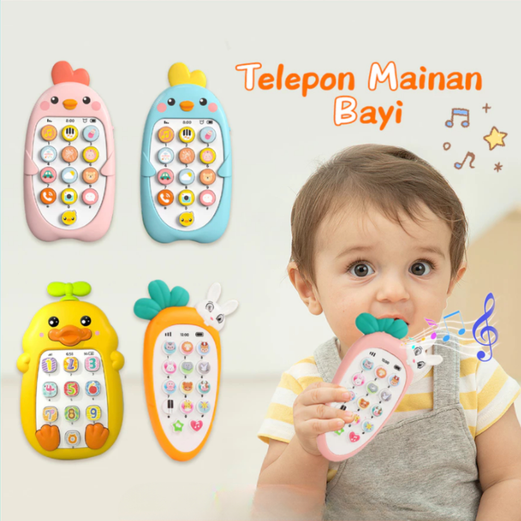 Mainan Telepon Bayi dengan Teether Bilingual - Ponsel Mainan Anak - Handphone Baby - Mainan Suara Bu