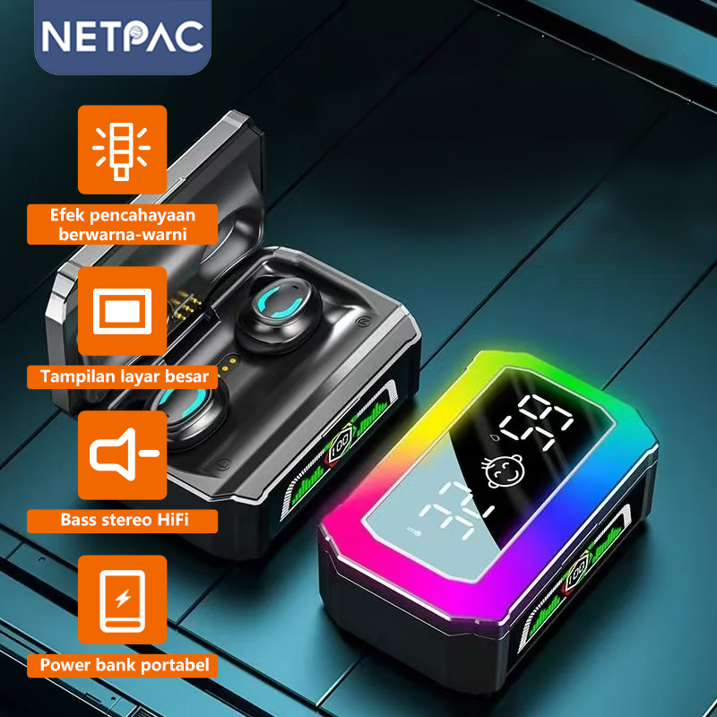 NETPAC TWS Wireless Headset Bluetooth In Ear Headphone LED Display Bass Gaming Powerbank Earphone