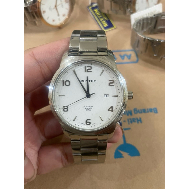 Jam Tangan Pria RHYTHM Classic , full stainless Kaca  Sapphire, Kado Orang Tua , JAPAN QUARTZ