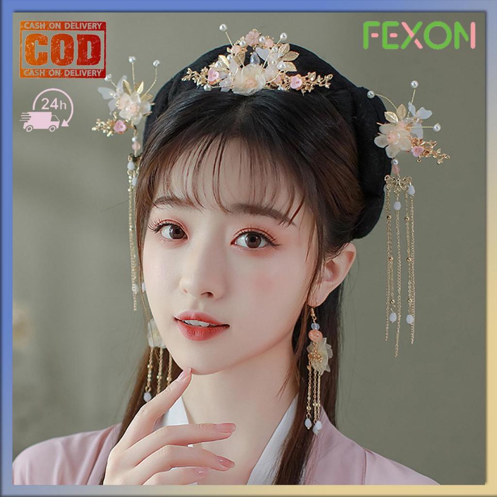 Set Aksesoris Hanfu - Tusuk Konde Mahkota Rumbai Gaya Cina Klasik