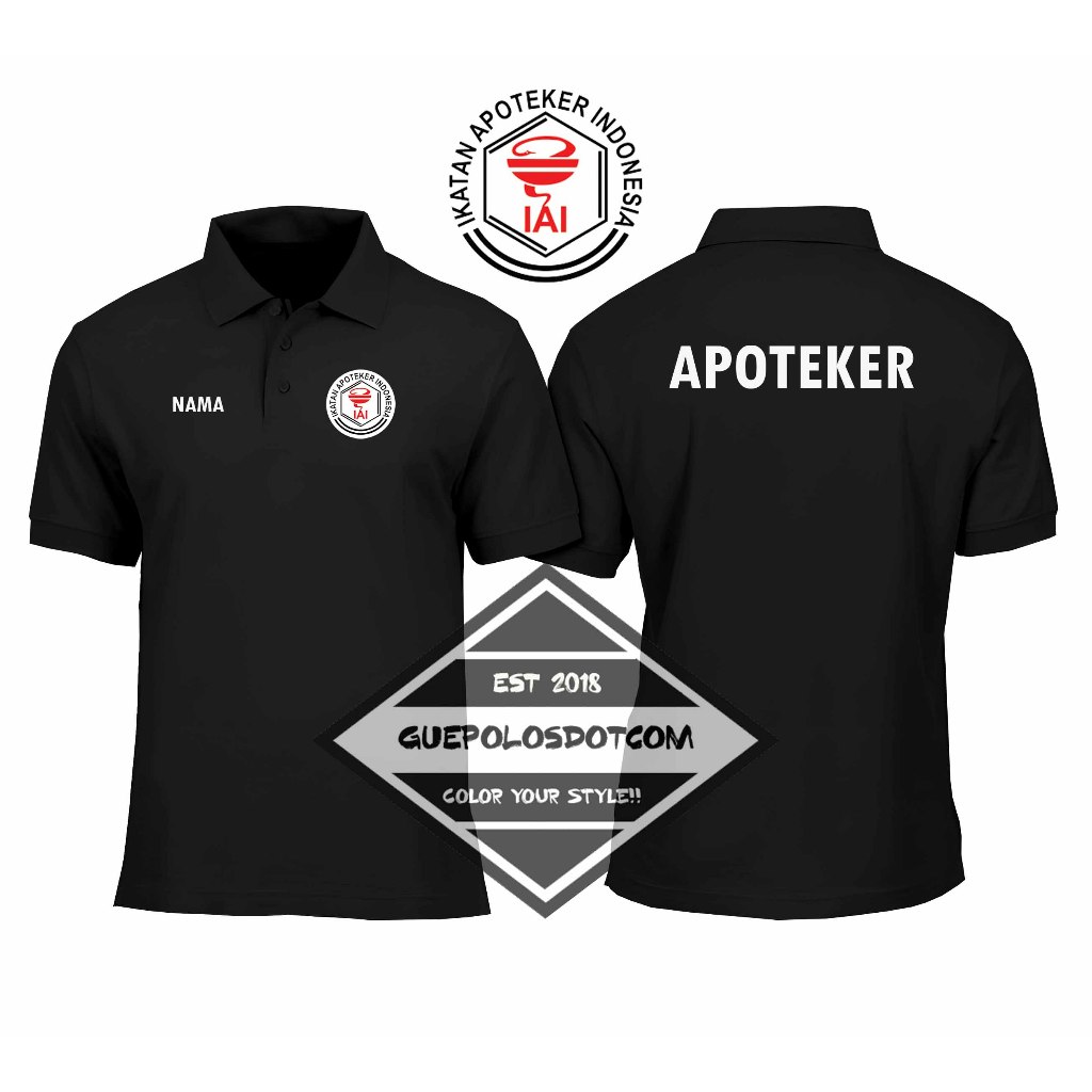 POLOSHIRT BERKERAH APOTEKER FREE NAMA - Baju Berkerah Apoteker Free Nama - POLO APOTEKER KEREN - GUE