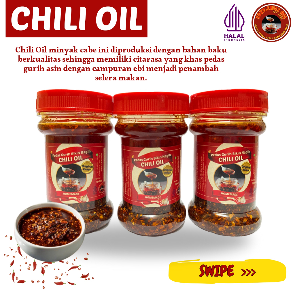 

Chili Oil Minyak Cabai 150ml Enak Gurih Pedas Nagih