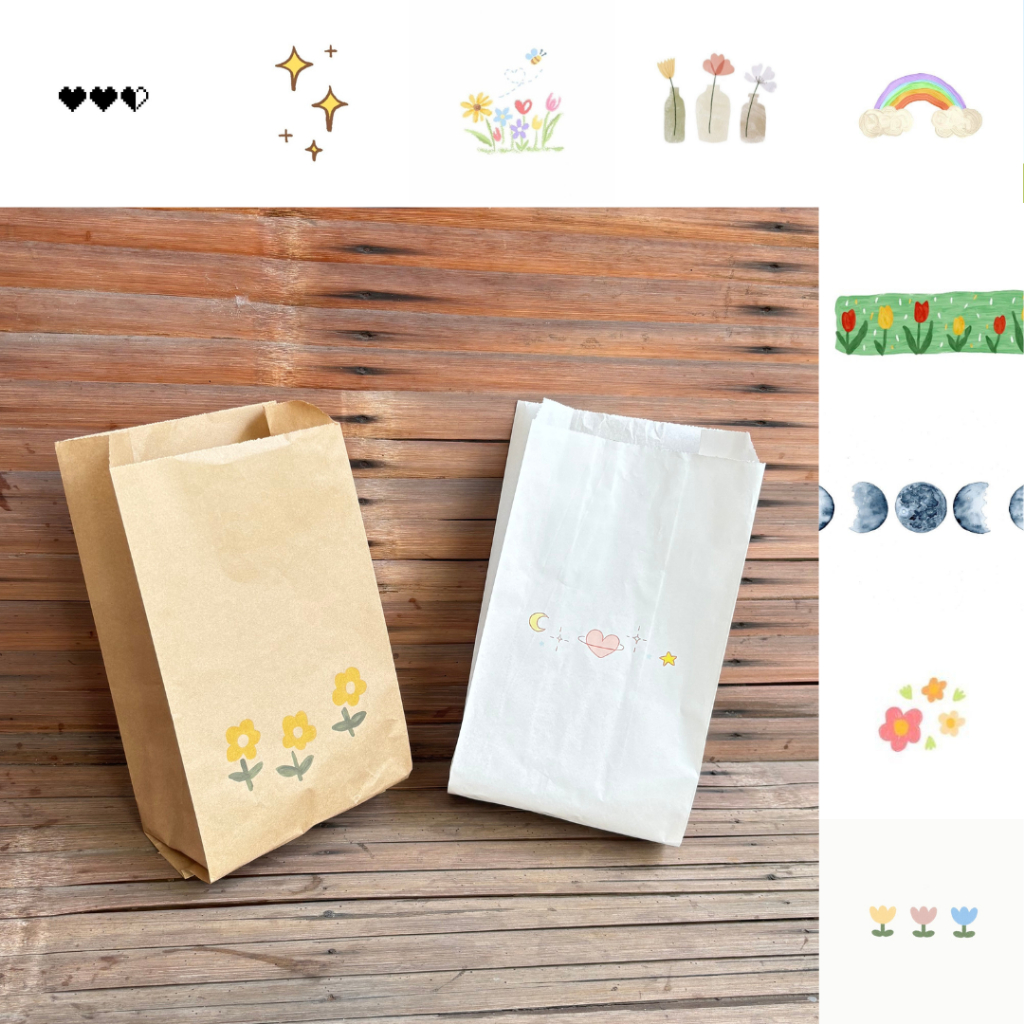 

Kantong Kertas Packaging Kemasan Paket Korean Aesthetic Lucu Cookies / Snack / Roti - Putih Cokelat