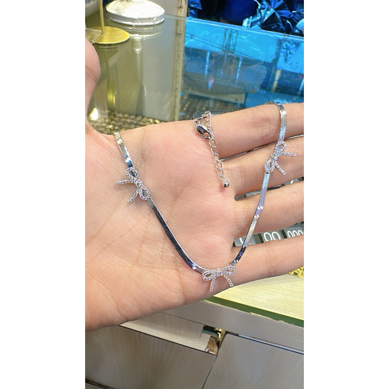 Kalung pita emas putih kadar 375%/8k