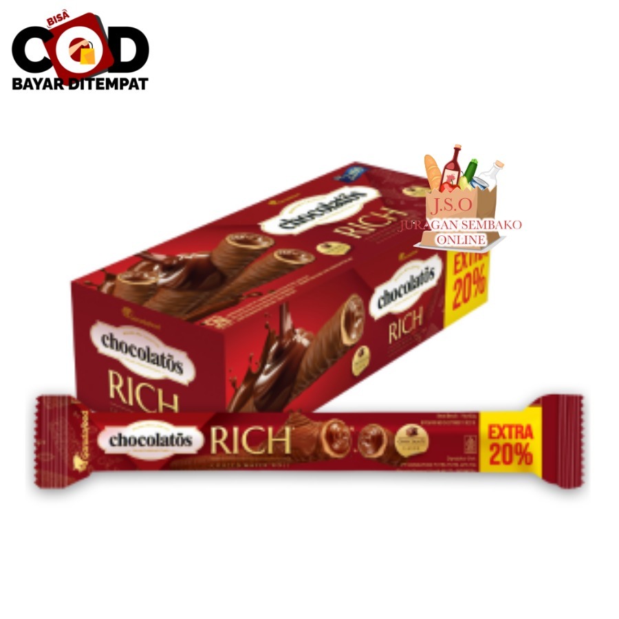 

[ JSO ] Chocolatos Rich Coated Wafer Roll Box Isi 12pcs Wafer Salut Cokelat Snack Cemilan Anak Murah Halal