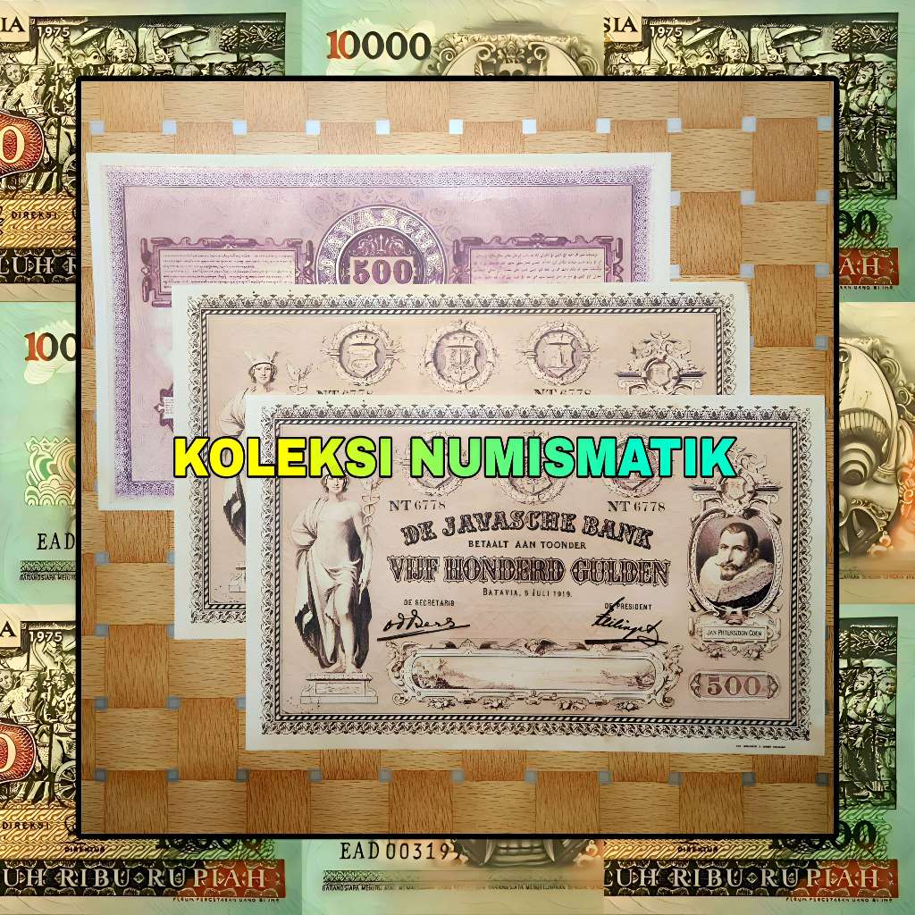 SOUVENIR REPRO UANG KERTAS KUNO HINDIA BELANDA 500 GULDEN COEN MERKURIUS 1919