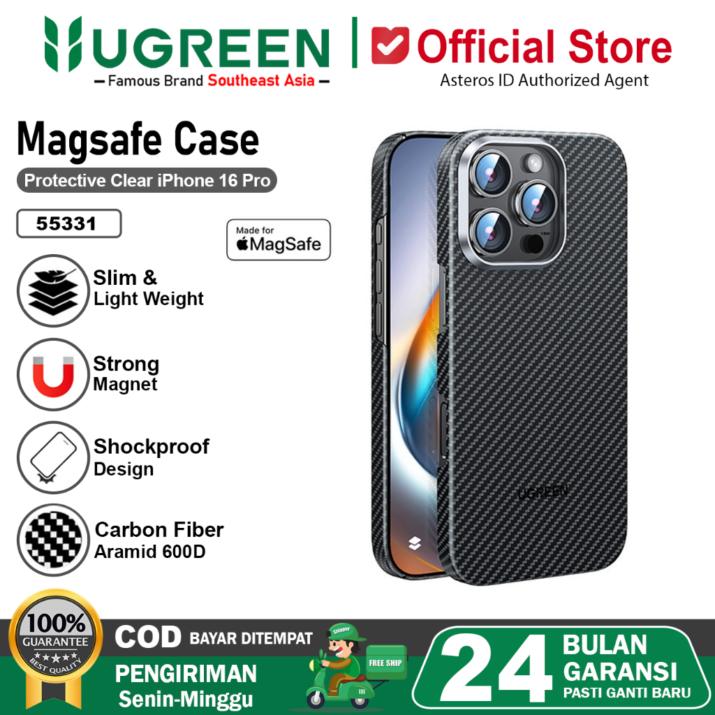 UGREEN Premium Case Magsafe For iPhone 16 Pro 16 Pro Max Carbon Fiber Aramid 600D Protective Case