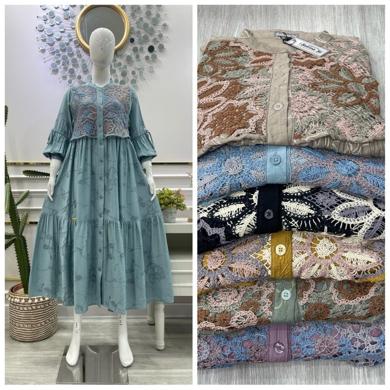 SALVINA Y.S MIDI DRESS RENDA BUSUI LD104/110 PB 130 BHN POLO LINEN CRINGKEL