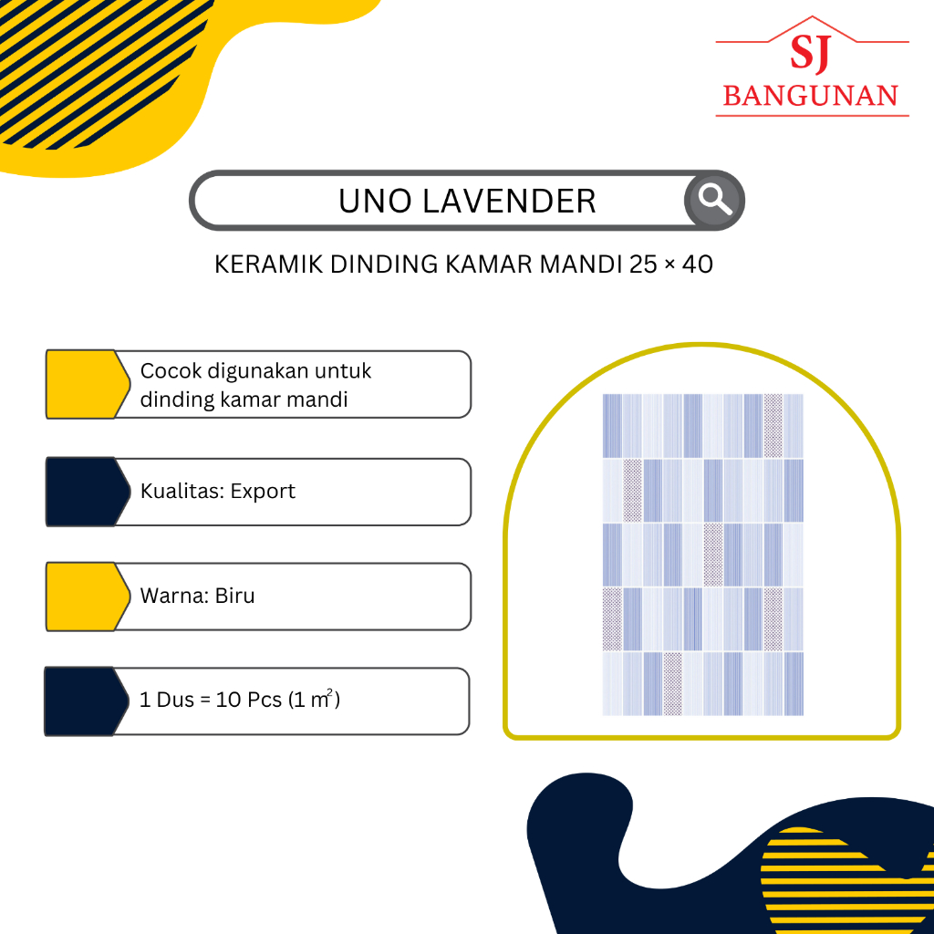 UNO - Keramik Dinding Kamar Mandi - UNO Lavender Blue - Uk. 25×40 - Exp
