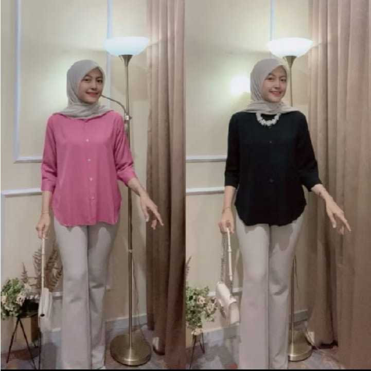 Kemeja Crinkle Wanita Airflow Premium Terbaru/ Blouse Crinkle Airflow Premium Termurah