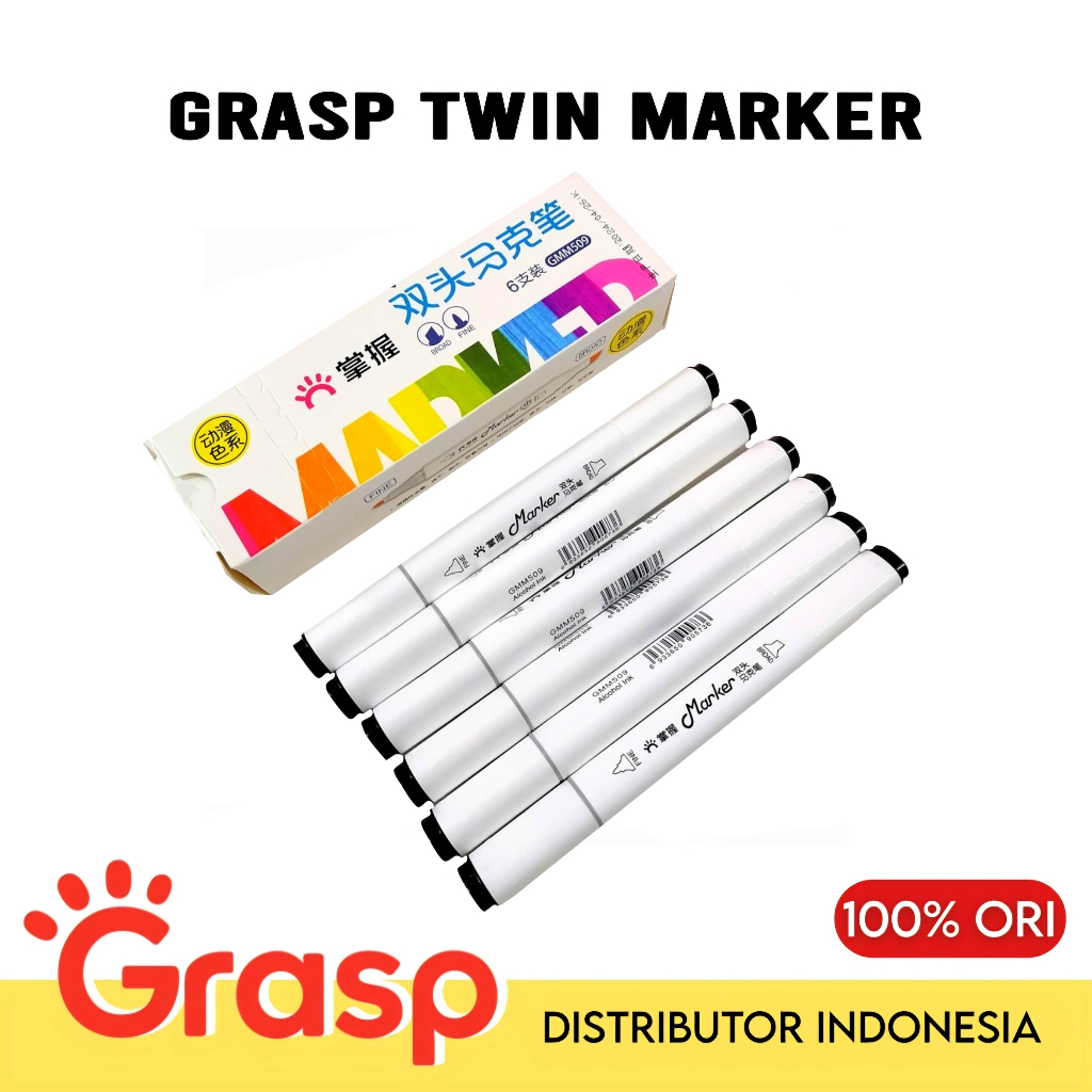 

Grasp Twin Marker hitam / Spidol Grasp Penebal mewarnai kualitas premium double tip 509