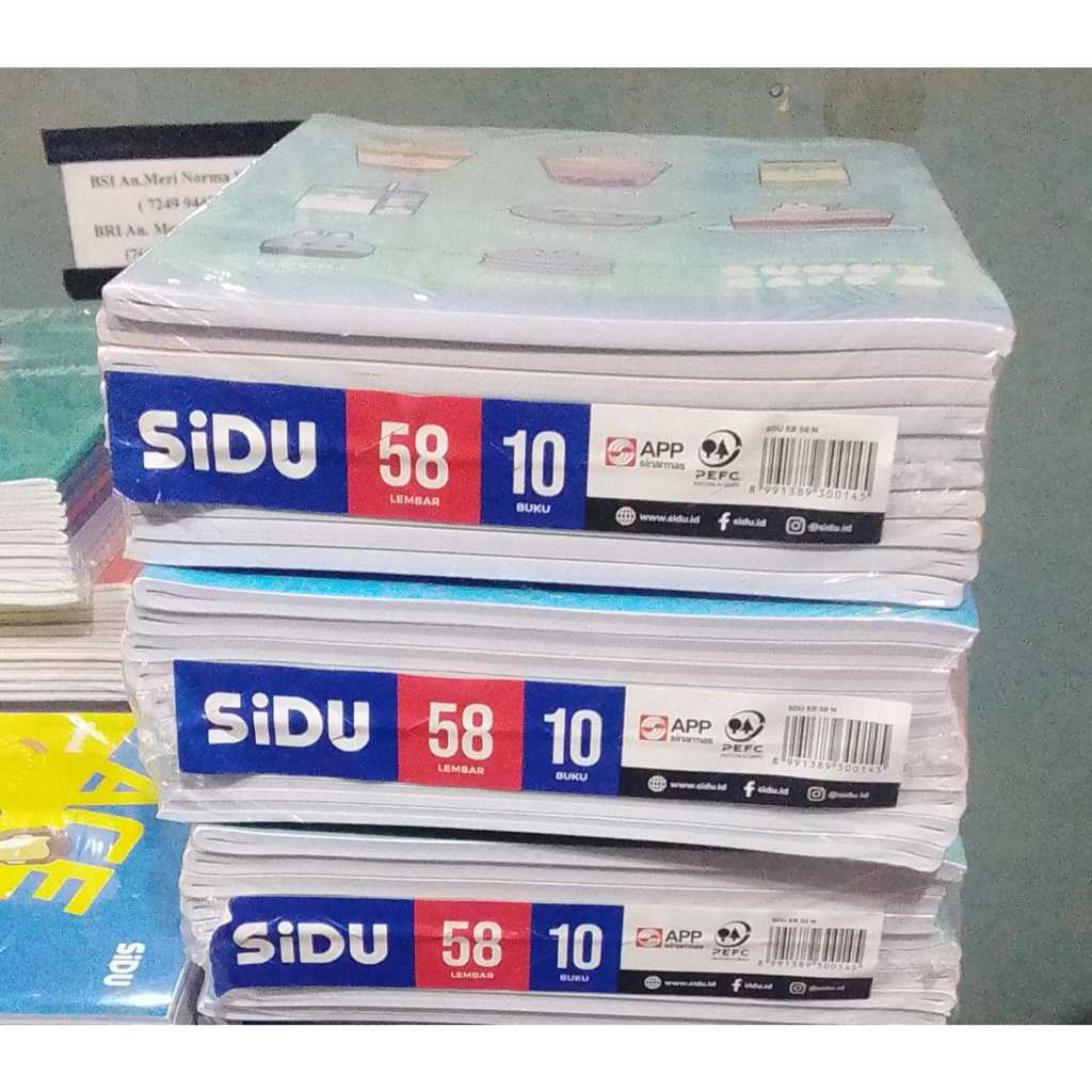 

Sidu buku tulis isi 58 lembar ( 1pak 10 buku )100% asli