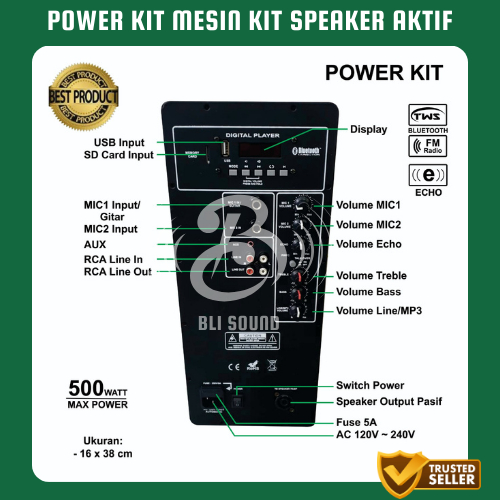 POWER KIT MESIN KIT SPEAKER AKTIF 500 WATT BLUETOOTH ECHO USB FM PLAYER