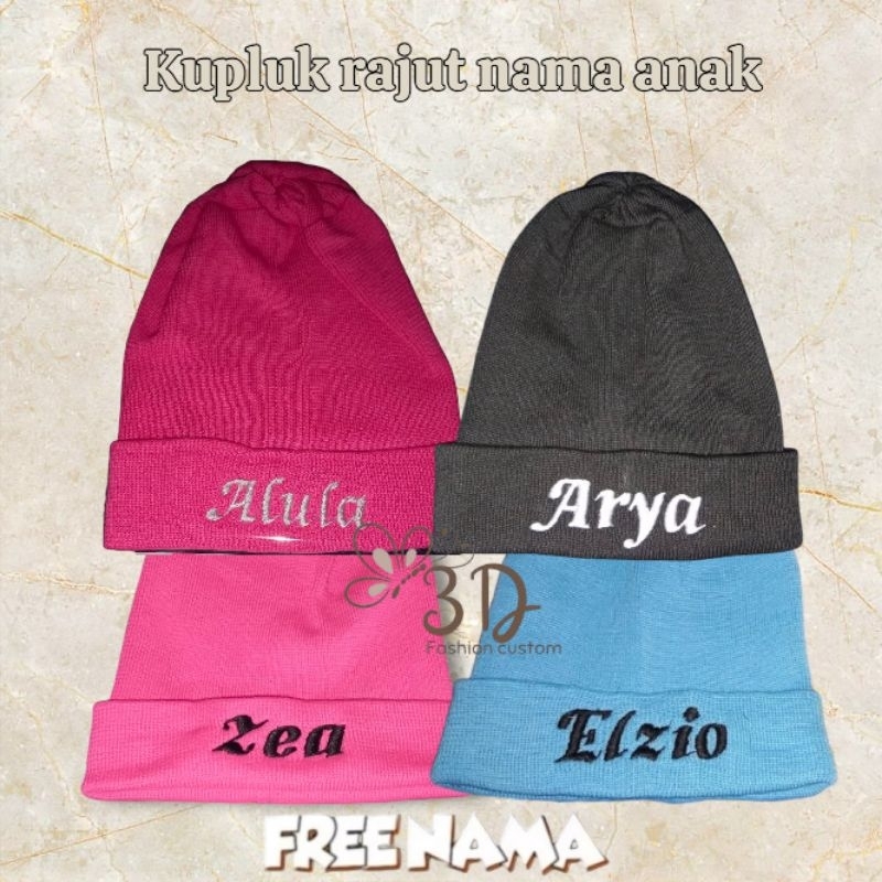 3D - Custom Kupluk bayi kupluk anak pakai nama bayi dan anak 1-3 tahun