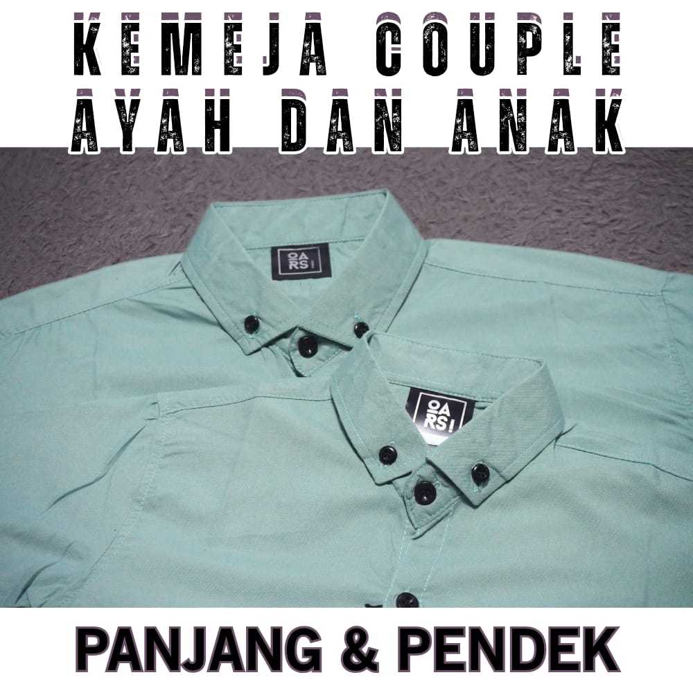Kemeja Couple Ayah dan Anak laki laki polos lengan panjang dan pendek warna sage green tosca toska h