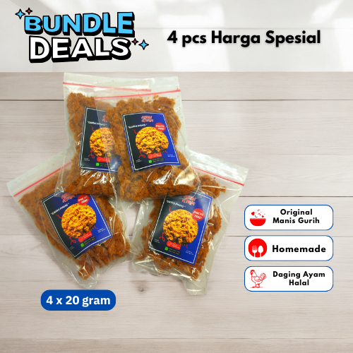 

(Bundle 4 pcs harga spesial) Abon Ayam 20gram Netto. Bisa untuk hantaran tahlilan & hantaran hajatan