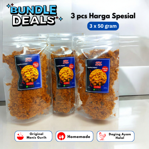 

(Bundle 3 pcs harga spesial) Abon Ayam 50gram Netto. Bisa untuk hantaran tahlilan & hantaran hajatan