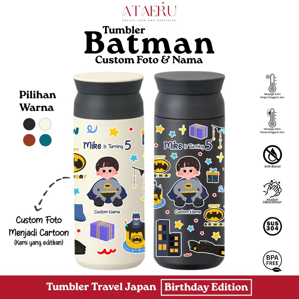 Tumbler Batman Souvenir Ulang Tahun Anak Botol Minum Custom Gambar Custom Nama