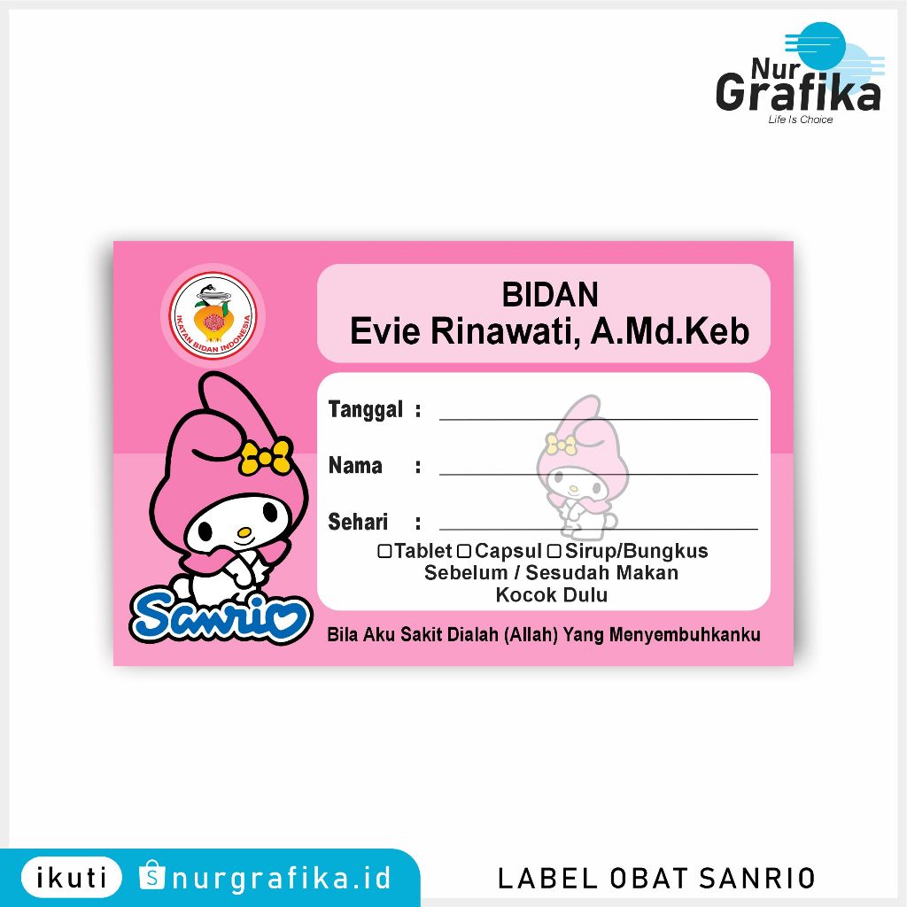 

( 1Pack Isi 60Pcs ) Label Obat Sirup Kartun Sanrio Collections