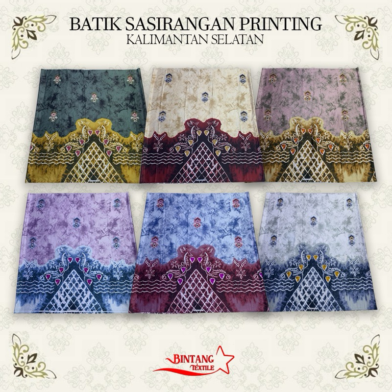 Kain Batik Etnik Khas Kalsel Sasirangan Banjar Pria Wanita Printing bahan Semi Sutera - Harga per se
