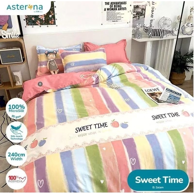 Sprei anak lucu pelangi seprai motif sweet time ukuran lengkap tinggi 20cm sampai 40cm sprei set mur