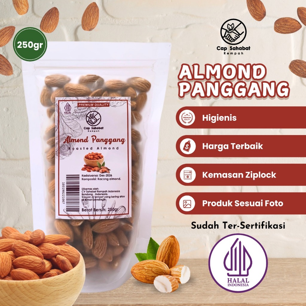 

250gr Kacang Almond Panggang / Unsalted Roasted Almond / Rempah / JSR 100% PREMIUM QUALITY