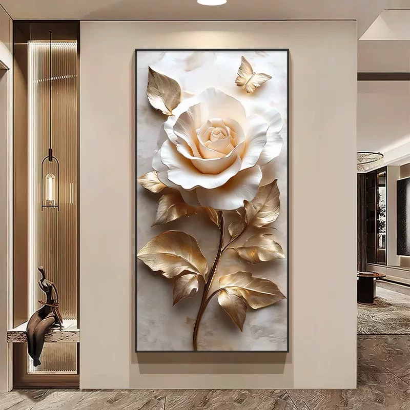 Lukisan Porcelain Painting Diamond 5D - Model Bunga mewah - Wall Decor Hiasan Dinding Mewah.